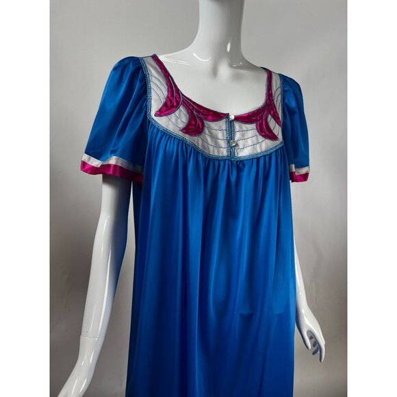 Vintage Henson Blue Nylon Nightgown With Pink & White Trim Small NWT Made in USA - Picture 12 of 16